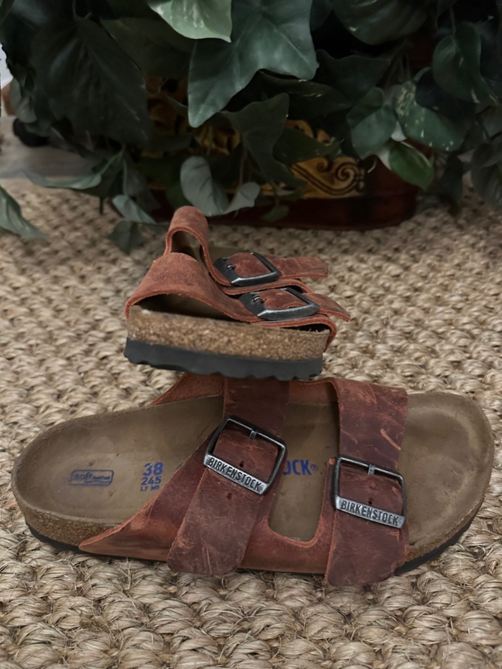 Birkenstock Brown Leather Double-Buckle Slide Sandals - Picture 12 of 12